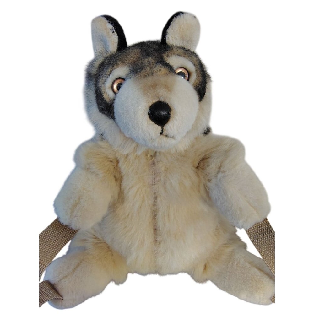 Jaag Gray Timber Wolf Plush Backpack Stuff Animal Zip Close, 13"